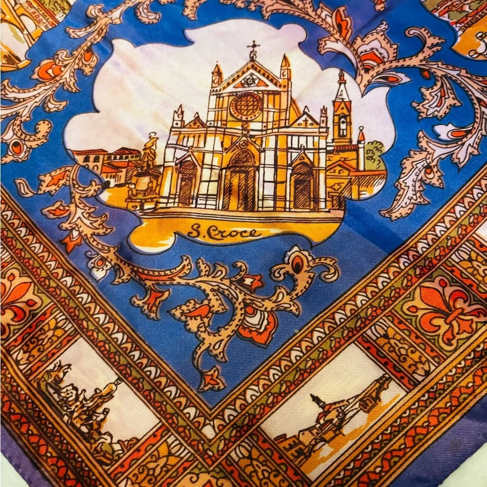 Scarf of Florence, Italy with Vibrant Blue and Orange Hues NWOT - Picture 2 of 12